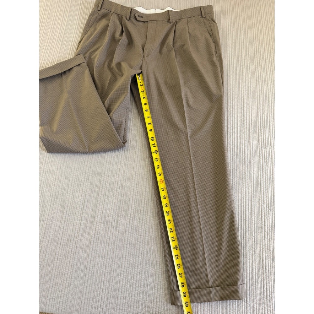 Ralph Lauren Mens Size 38/30 Brown Houndstooth Pleated Cuffed Dress Pants Slacks - Picture 9 of 16
